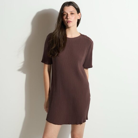 Rowan Size Large Brown Alison Rib Tee Shirt Dress Mini Pockets - Picture 2 of 14